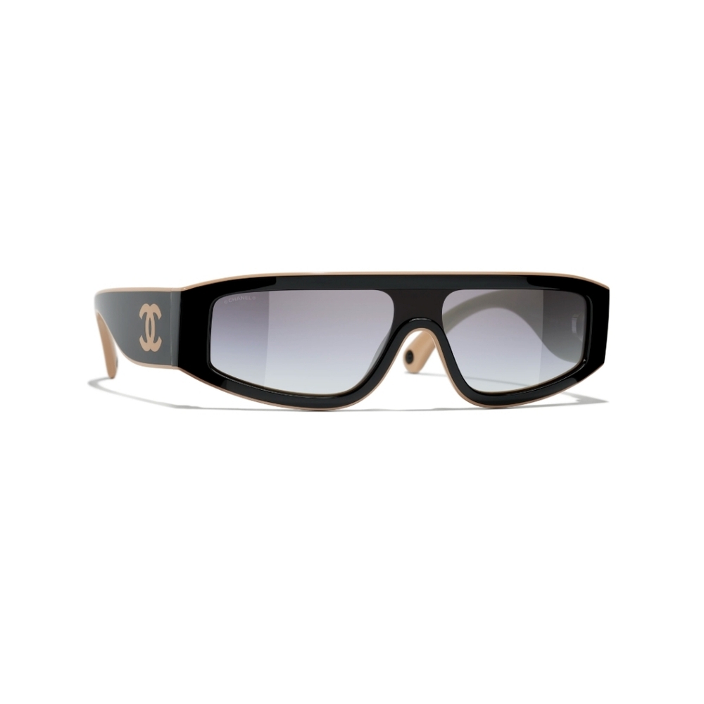 Chanel 6057 Shield Sunglasses 2024 NylonBlack & Beige